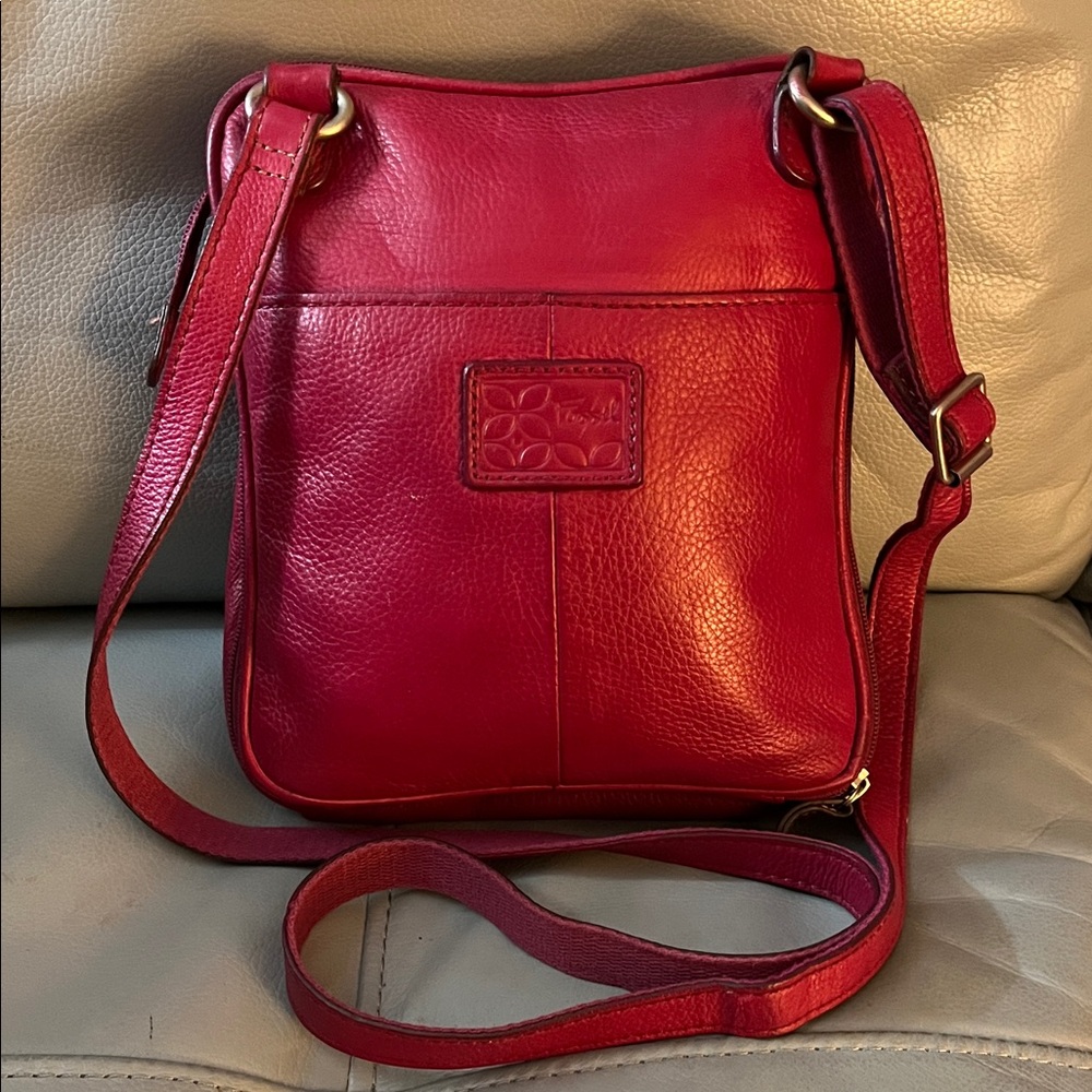 Fossil Deep Red Leather Crossbody  Messenger Bag - Picture 7 of 16